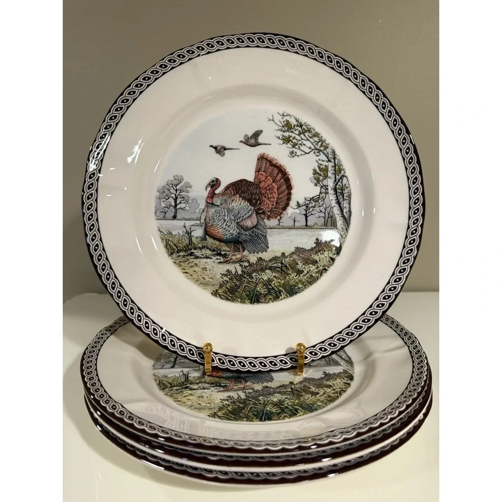 Set of 4 LEGEND British Heritage Earthenware Thanksgiving Turkey Dinner Plates 1